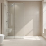 Helles und geräumiges Badezimmer mit einem modernen wandhängenden WC, einer bodengleichen Dusche mit Glasscheibe und einem Waschbecken auf einem minimalistischen Waschtischunterschrank, das stilvolle und funktionale Elemente der Badezimmer Modernisierung vereint.