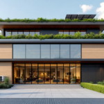 Modernes Bürogebäude mit großen Glasfronten, begrüntem Dach und nachhaltiger Architektur als Beispiel für Gewerbeobjekt Modernisierung.