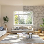 Ein modernes Wohnzimmer mit zwei verschiedenen Wandgestaltungen als Renovierungskonzept.