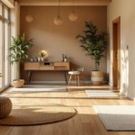 Heller und einladender Flur mit Holzfußboden, natürlicher Dekoration und viel Sonnenlicht als Beispiel für eine gelungene Nachhaltige Flurmodernisierung.