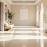 Heller und großzügiger Flur mit großen Fenstern und Sitzbank, der stilvoll und einladend wirkt, beispielhaft für einen modern gestalteten Raum, in dem ein robuster Flurboden renovieren wurde.