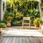 Hell gestalteter Balkon mit Holzboden, vielen grünen Pflanzen und gemütlichen Stühlen, der einladend wirkt für eine entspannte Zeit im Freien, ideal um Terrassen Balkone erneuern zu lassen.